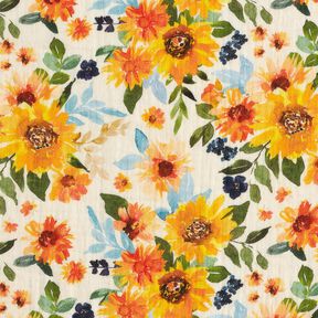 Muślin / Tkanina double crinkle Łąka słonecznikowa nadruk cyfrowy | Poppy Fabrics – krem, 