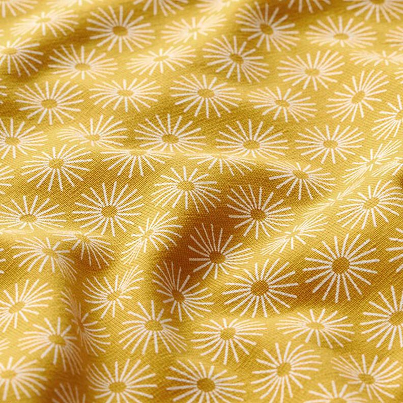 Dżersej bawełniany w 
błyszczące kwiaty – żółty curry,  image number 2