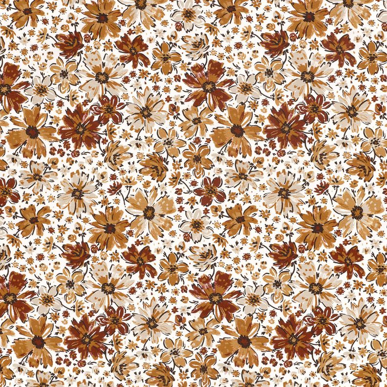 French Terry Sommersweat rysowane kwiaty nadruk cyfrowy &ndash; biel/terakota,  image number 1