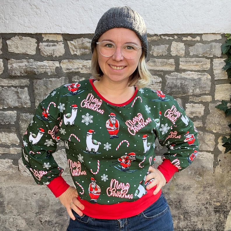 Dzianina dresowa pętelkowa French Terry Święty Mikołaj i lama | Glitzerpüppi – zielony jodłowy/chili,  image number 6