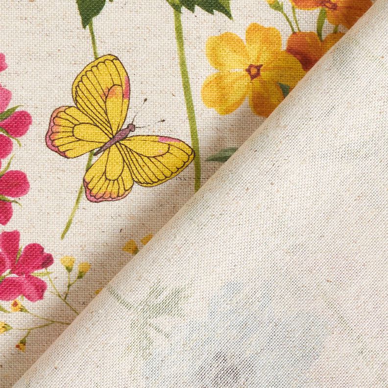 Tkanin dekoracyjna Half panama polne kwiaty – naturalny/malinowy,  image number 4