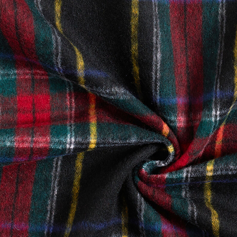 Materiał na płaszcze mieszanka z żywą wełną w szkocką kratę – czerń/czerwień,  image number 3