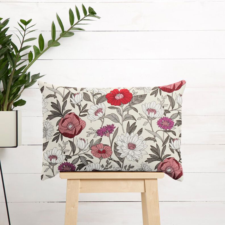 Tkanina bawełniana Kreton kolorowe kwiaty – winogronowy/naturalny,  image number 5