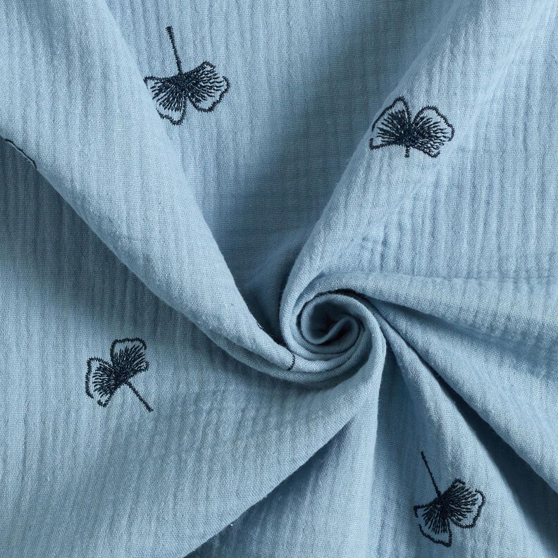 Muślin / Tkanina double crinkle naszyty miłorząb – jasnoniebieski jeans,  image number 3