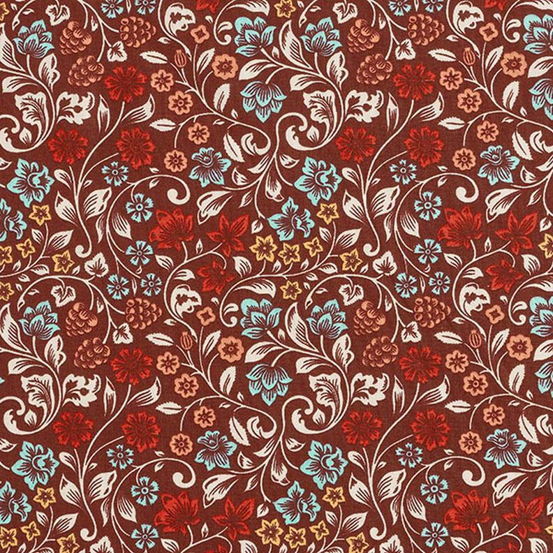 Tkanina bawełniana Kreton motywy kwiatowe – burgund/jasny kreci,  image number 1
