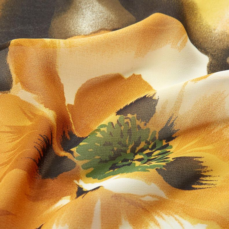 Szyfon w akwarelowe kwiaty – biel/żółty curry,  image number 2