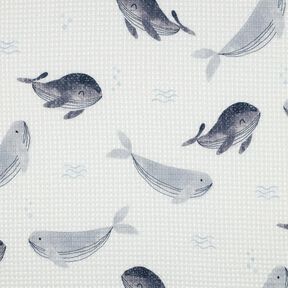 Pika waflowa wieloryby nadruk cyfrowy | Poppy Fabrics – kość słoniowa/szary błękit, 