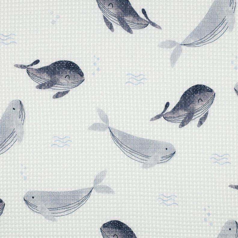 Pika waflowa wieloryby nadruk cyfrowy | Poppy Fabrics – kość słoniowa/szary błękit,  image number 1