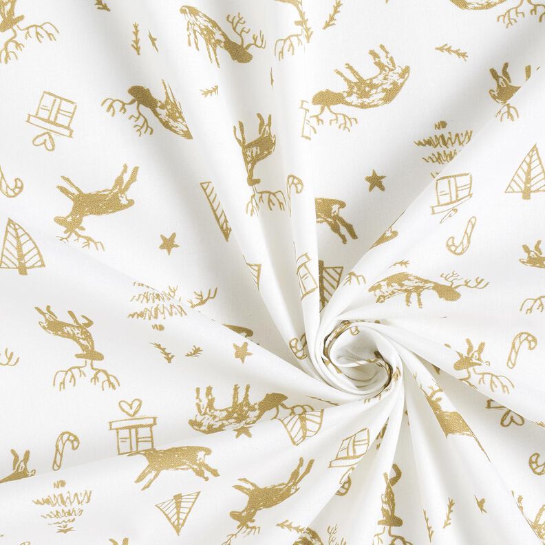 Tkanina bawełniana Kreton renifery i gwiazdy – kość słoniowa/złoto,  image number 3