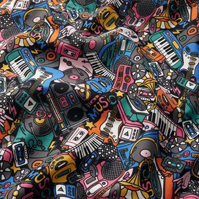 Tkanin dekoracyjna Half panama instrumenty muzyczne – czerń/pink, 