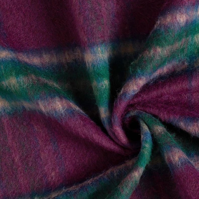 Tkanina płaszczowa Mieszanka wełniana czesana kratka – merlot/świerk srebrny, image number 3