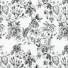 Tkanin dekoracyjna Half panama malownicze kwiaty – biel/czerń,  thumbnail number 1