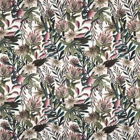 Tkanin dekoracyjna Płótno kunsztowne kwiaty – kość słoniowa/ciemna pinia, 