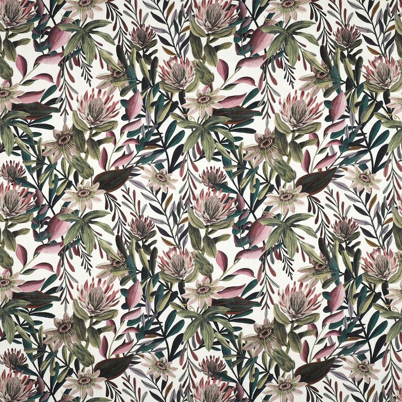 Tkanin dekoracyjna Płótno kunsztowne kwiaty – kość słoniowa/ciemna pinia,  image number 1