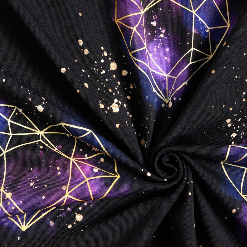 Dżersej bawełniany serca origami ze złotymi drobinkami | Glitzerpüppi – czerń/lilia,  image number 3