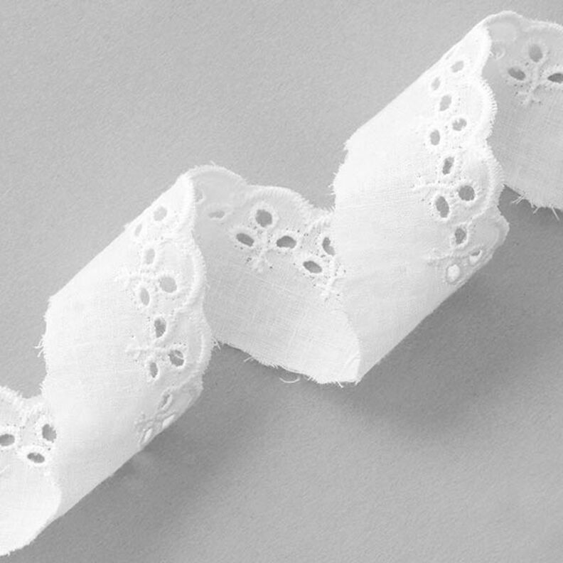 Taśma koronkowa festonowa w liście [ 30 mm ] – biel,  image number 1