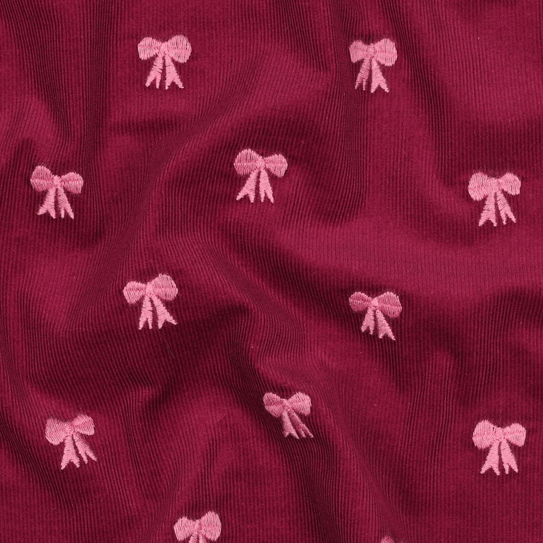 Sztruks cienki haftowane kokardy | Poppy Fabrics – czerwień karminowa, image number 2