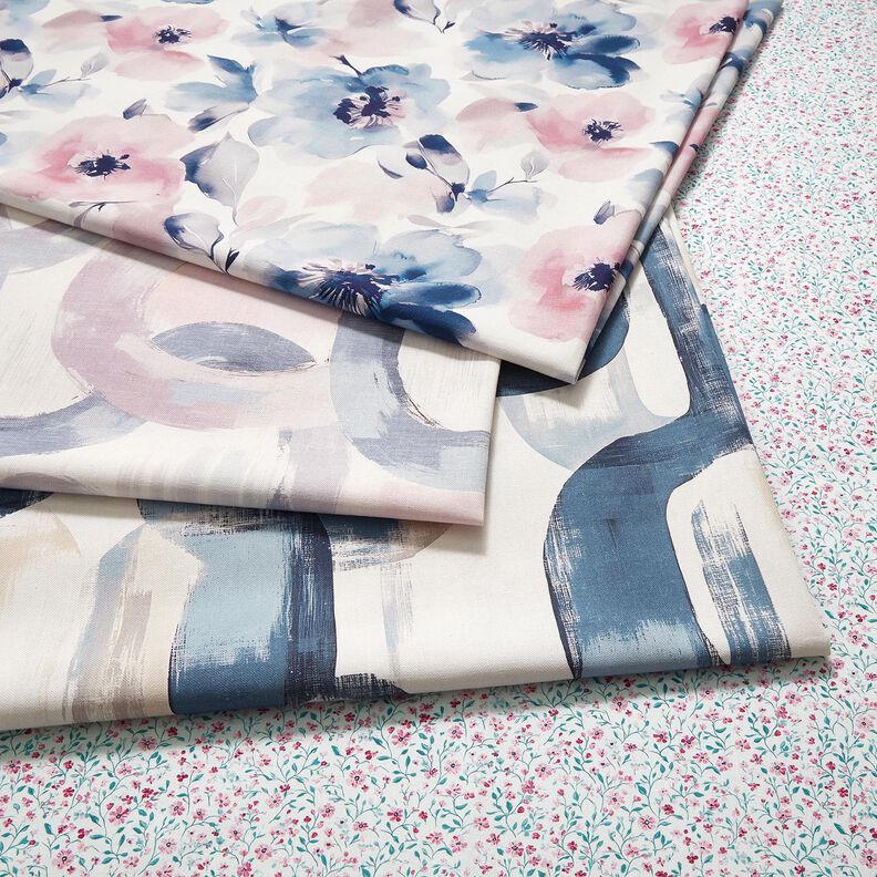 Tkanin dekoracyjna Half panama duże kwiaty akwarelowe – biel/pastelowy fiolet,  image number 5