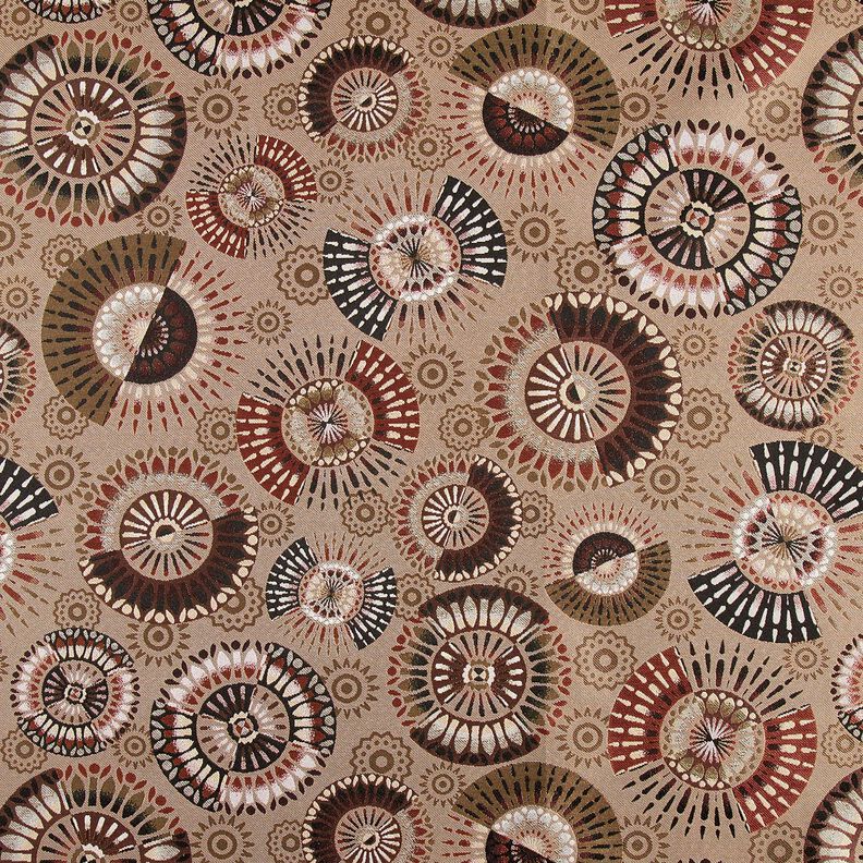 Tkanin dekoracyjna Żakard elegancka mandala – ciemny szarobrązowy/burgund, image number 1