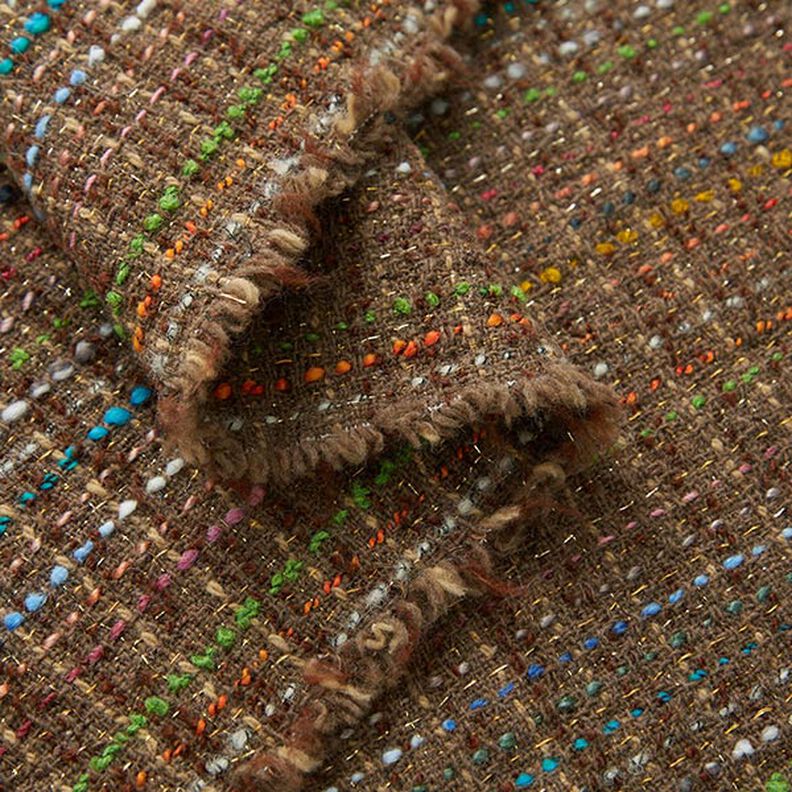 Bouclé mieszanka z żywą wełną kolorowe paski i lureks – średni brąz,  image number 3