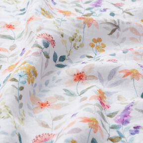 Muślin / Tkanina double crinkle akwarelowa łąka kwietna nadruk cyfrowy | Poppy Fabrics – biel, 