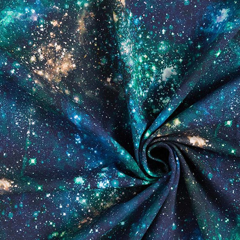Dżersej bawełniany wszechświat nadruk cyfrowy – granat,  image number 3