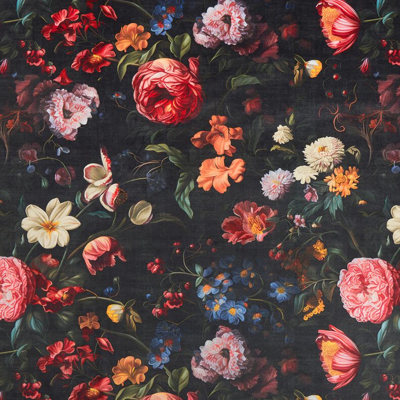 Aksamit dekoracyjny romantyczne kwiaty – antracyt/różowy,  image number 1