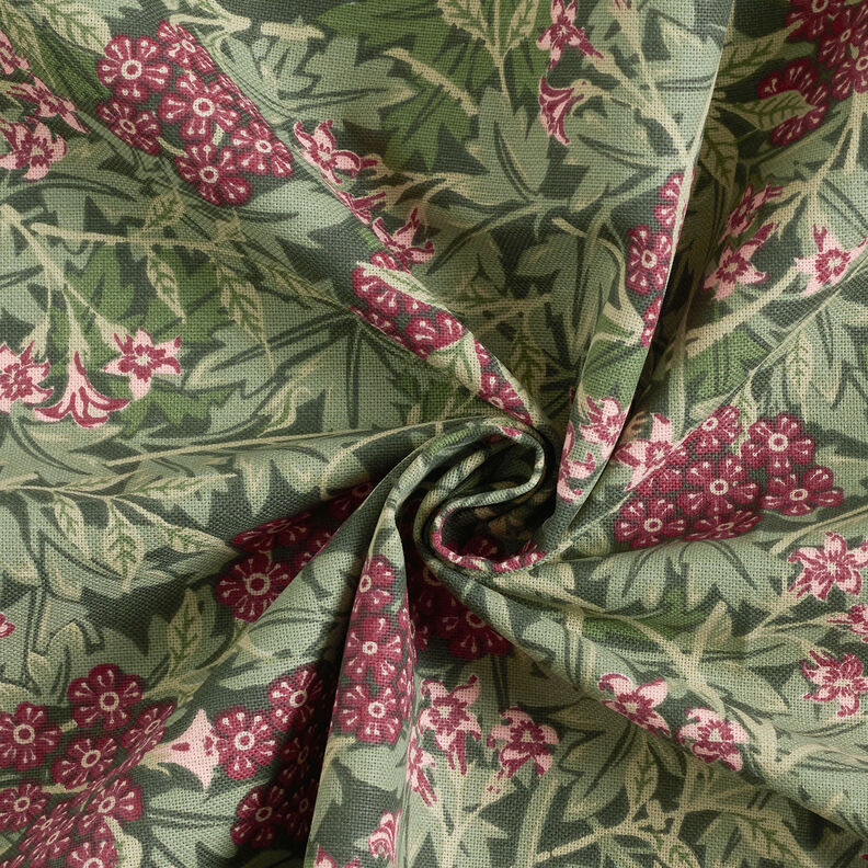 Tkanin dekoracyjna Half panama kwiaty jaśminu – ciemna pinia/bordo | Resztka 90cm,  image number 3