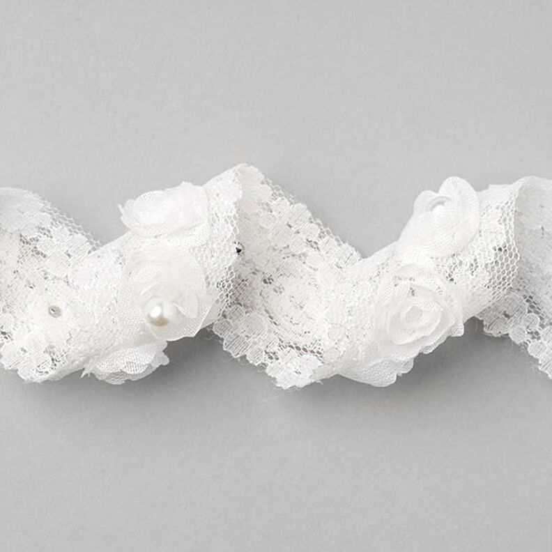 Taśma ozdobna z kwiatami [30 mm] - biały,  image number 2