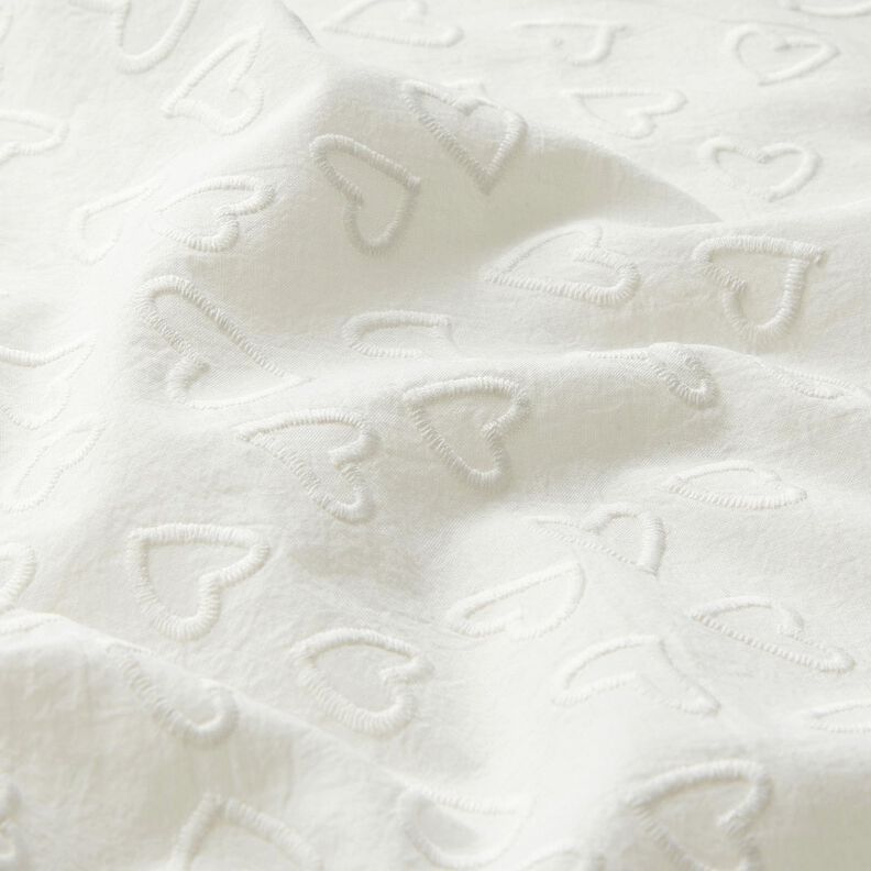 Batyst haftowane serca | Poppy Fabrics – kość słoniowa,  image number 2