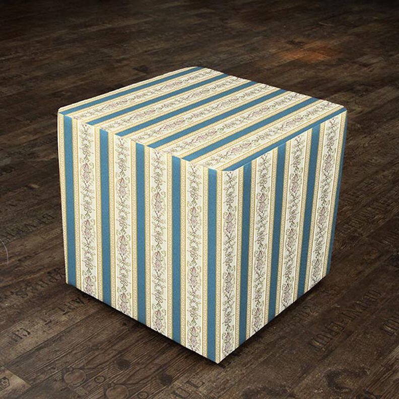 Tkanina meblowa żakardowa Biedermeier w paski – krem/błękit,  image number 6