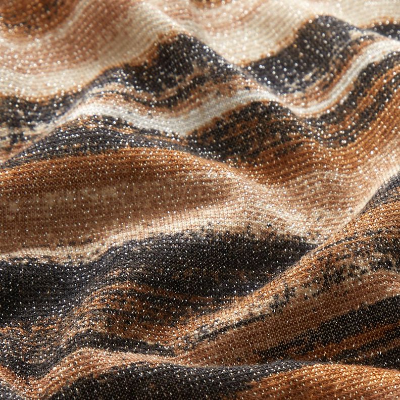 Dżersej Brokat w rozmazane paski – brąz/czerń,  image number 3