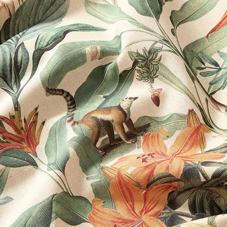 Tkanin dekoracyjna Half panama papuga w dżungli – naturalny/zieleń,  image number 2
