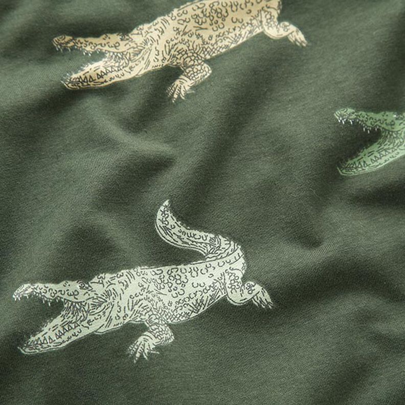 Dżersej bawełniany krokodyle – ciemna pinia,  image number 2