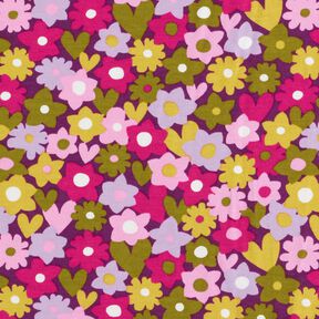Dżersej bawełniany kolorowe kwiaty | Poppy Fabrics – winogronowy, 