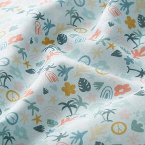 Popelina z bawełny organicznej palmowy świat – błękit/jasny miętowy, 