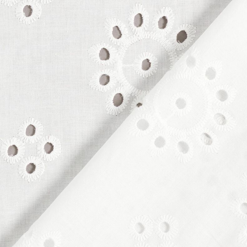 Tkanina bawełniana z haftem dzierganym z wzorem kwiatowym – biel,  image number 4