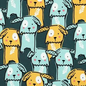 Dżersej bawełniany psy z klapniętymi uszami | Poppy Fabrics – ciemna zieleń, 