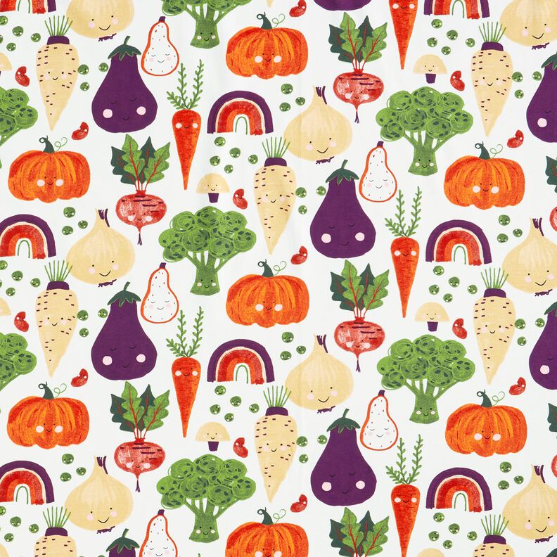 Dzianina dresowa pętelkowa French Terry wesołe warzywa &ndash; kość słoniowa,  image number 1