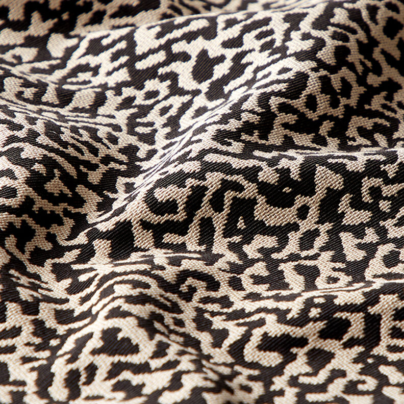 Tkanina meblowa żakardowa, abstrakcyjny duży wzór panterki – czerń/piasek,  image number 2
