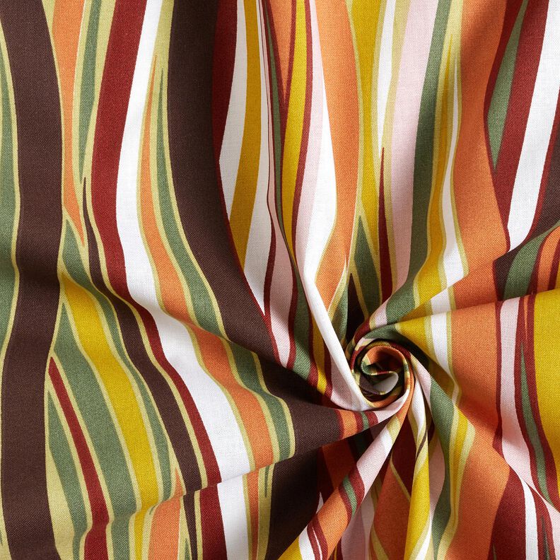 Tkanina bawełniana Kreton zakrzywione paski &ndash; biel/jasnopomarańczowy,  image number 3