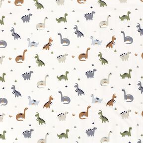 Dżersej bawełniany szczęśliwe dinozaury – kość słoniowa/zieleń trzcinowa, 