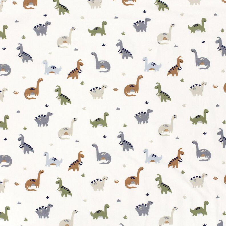 Dżersej bawełniany szczęśliwe dinozaury – kość słoniowa/zieleń trzcinowa,  image number 1