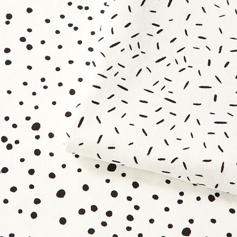 Dżersej bawełniany w nieregularne kropki – biel,  image number 6