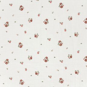 Muślin / Tkanina double crinkle kwiaty – biel, 