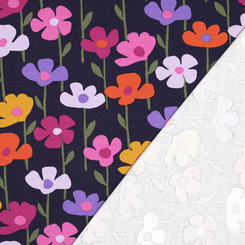 Dzianina dresowa pętelkowa French Terry kolorowe kwiaty | Poppy Fabrics – granat,  image number 4