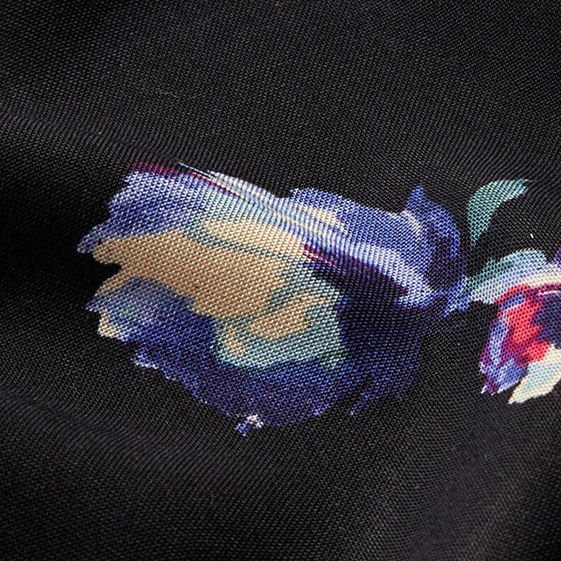 Tkanina wiskozowa w malowane kwiaty – czerń,  image number 2