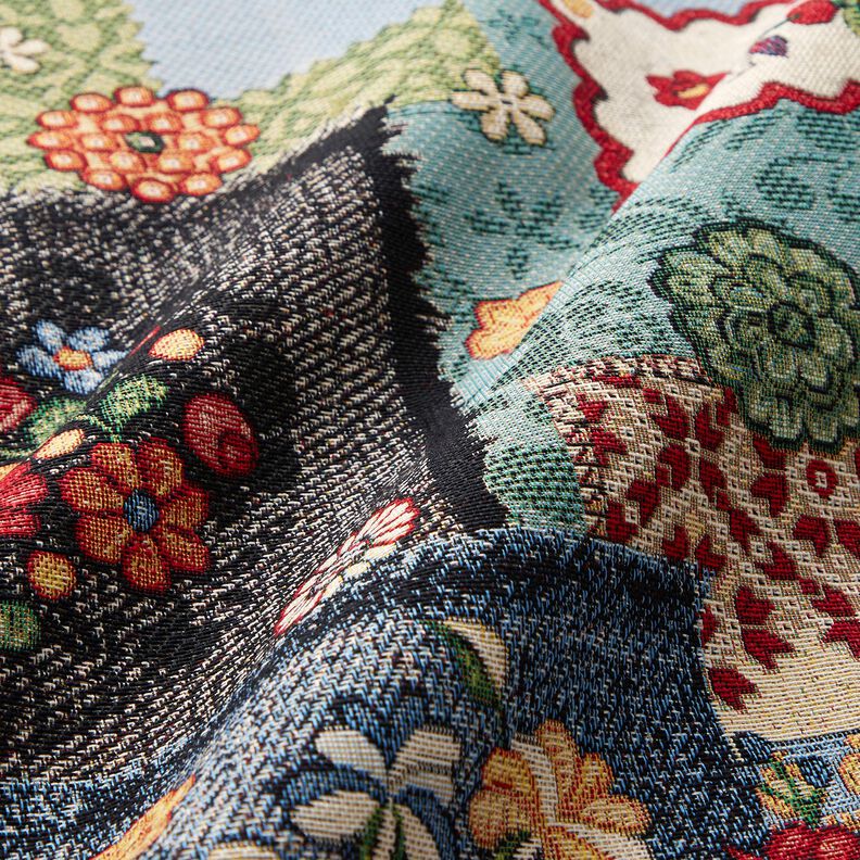 Tkanin dekoracyjna Gobelin patchwork dżinsowy – jasnobeżowy/dżins, image number 2