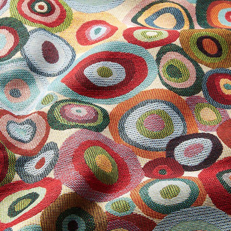 Tkanin dekoracyjna Gobelin kolorowe kółka – jasnobeżowy/czerwień karminowa,  image number 2
