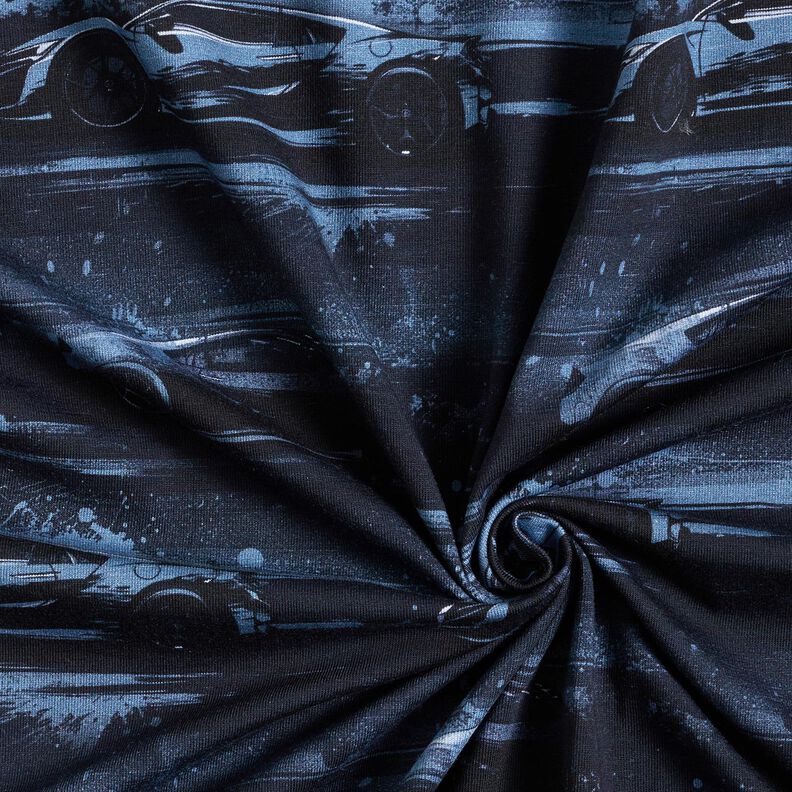 Dżersej bawełniany samochód wyścigowy nadruk cyfrowy – czarnoniebieski,  image number 3